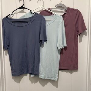 Lucky Brand Short Sleeve Ribbed Tees - Navy, Light Blue, Mauve